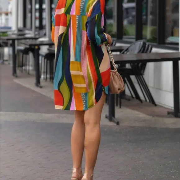 Geo-Print Shirt Dress - Picture 3 of 5